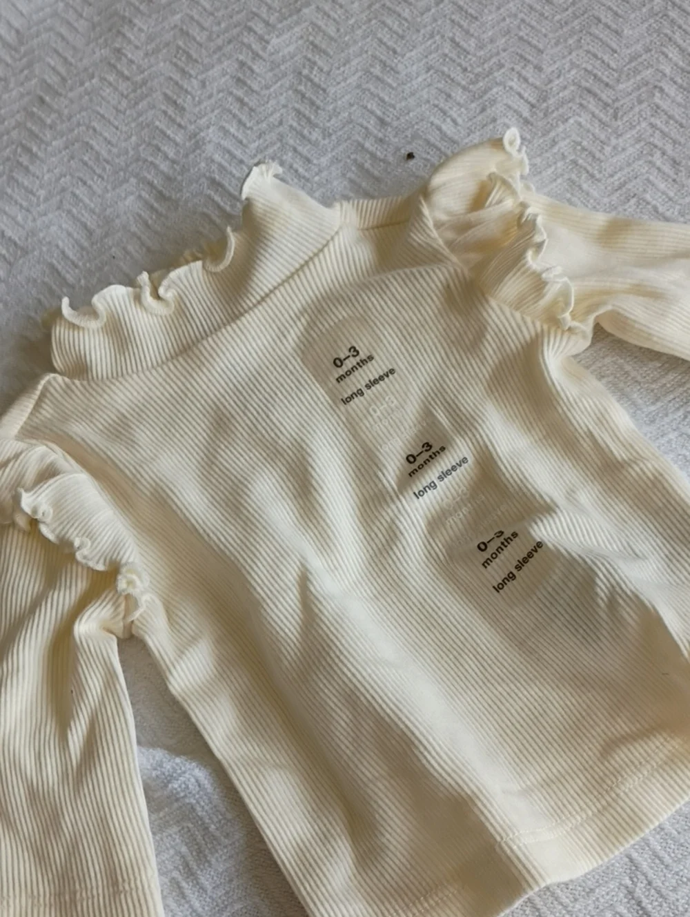 GAP Cream Ribbed Baby Long Sleeve Top with Ruffle Shoulders